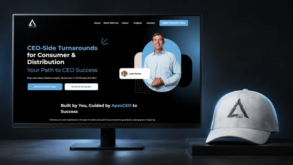 ApexCEO — AI-assisted showcase combining the website with original brand artwork.